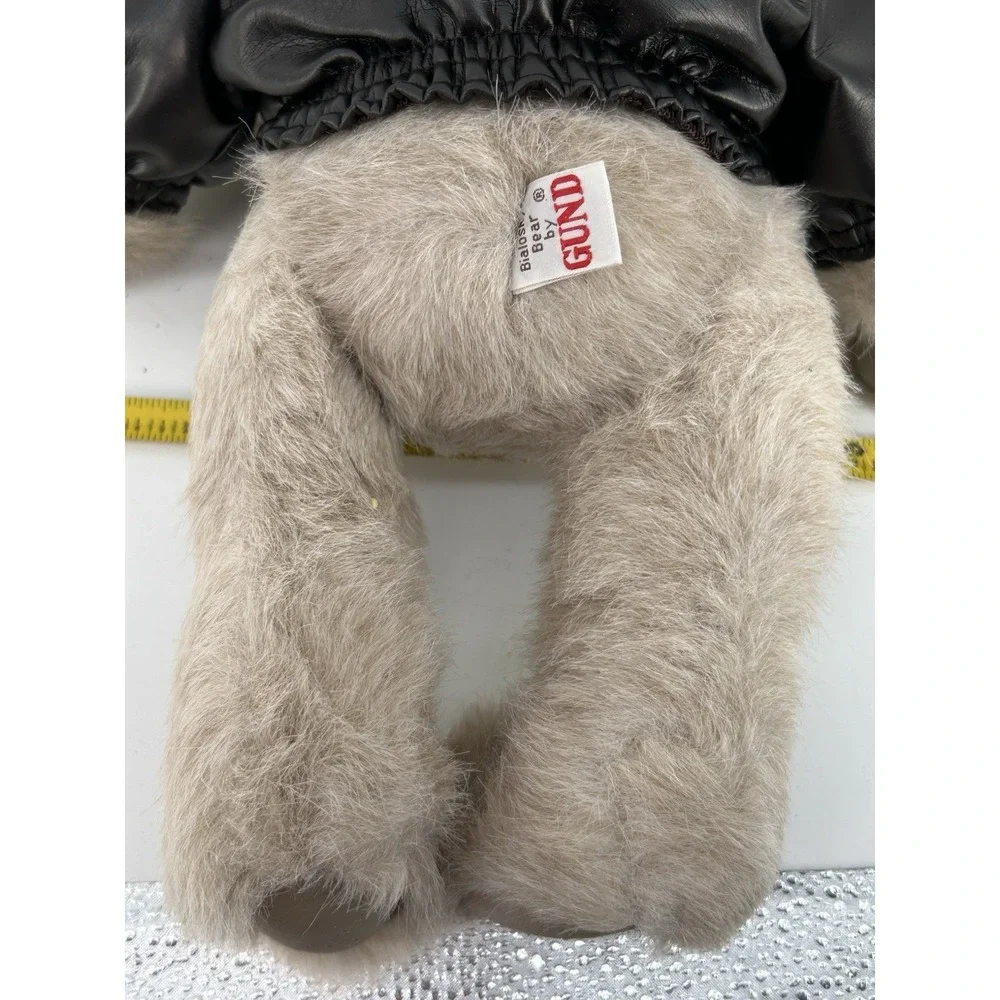 VTG Gund Aviator Teddy Bear Plush Stuffed Animal Black Leather Jacket & Hat